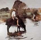Son Canvas Paintings - Jeune paysan faisant boire son cheval